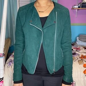 Hunter Green Faux Suede Moto Jacket